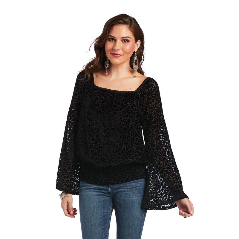 Ariat Hemden Damen - Leopard Velvet Crop Schwarz ( YAEIC-7315 )